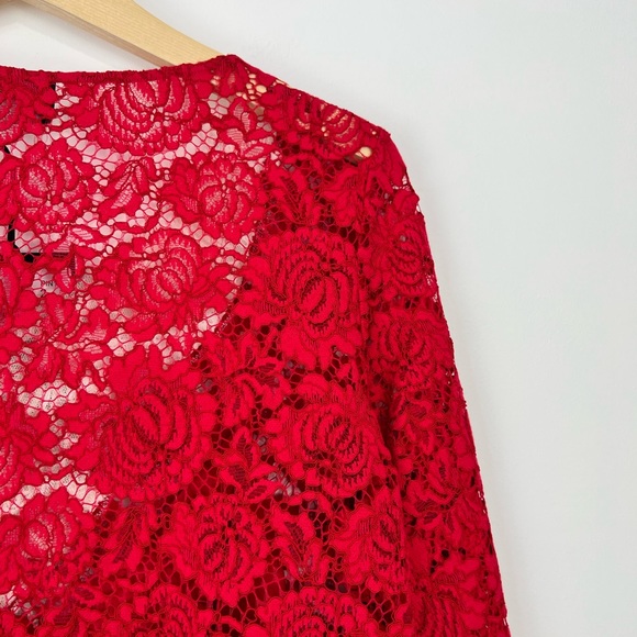 The Kooples Moonlight Red Floral Lace Vampire A Line Brooch Blouse UK M - Picture 7 of 12